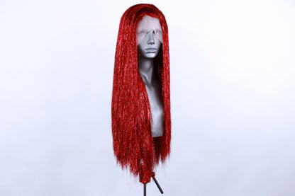 Bright Red Sparkle Tinsel Wig