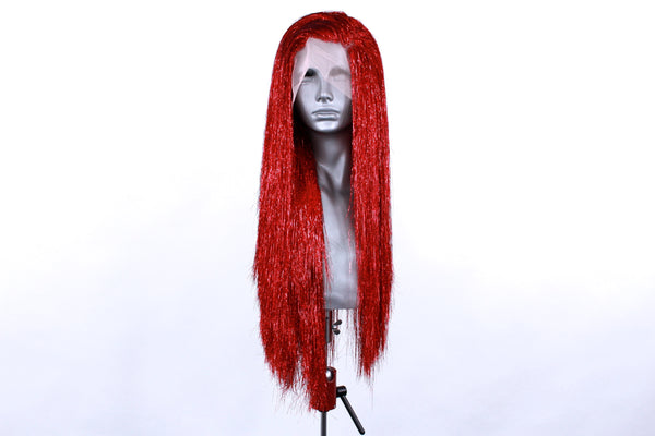 Bright Red Sparkle Tinsel Wig