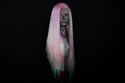 Plastic Pink Tinsel Wig