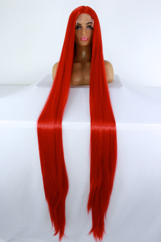 65” Bright Red Lacefront Wig